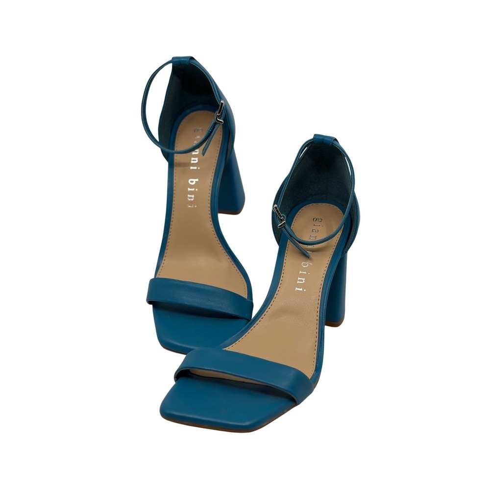 Gianni Bini Maileigh Teal Leather Square Toe Block Heel Ankle Strap Sandals 8.5M